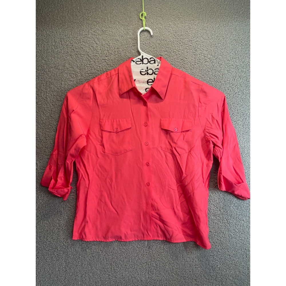 Vintage Joanna Shirt Womens Red Button Down Short Sleeve Collared Size‎ Large